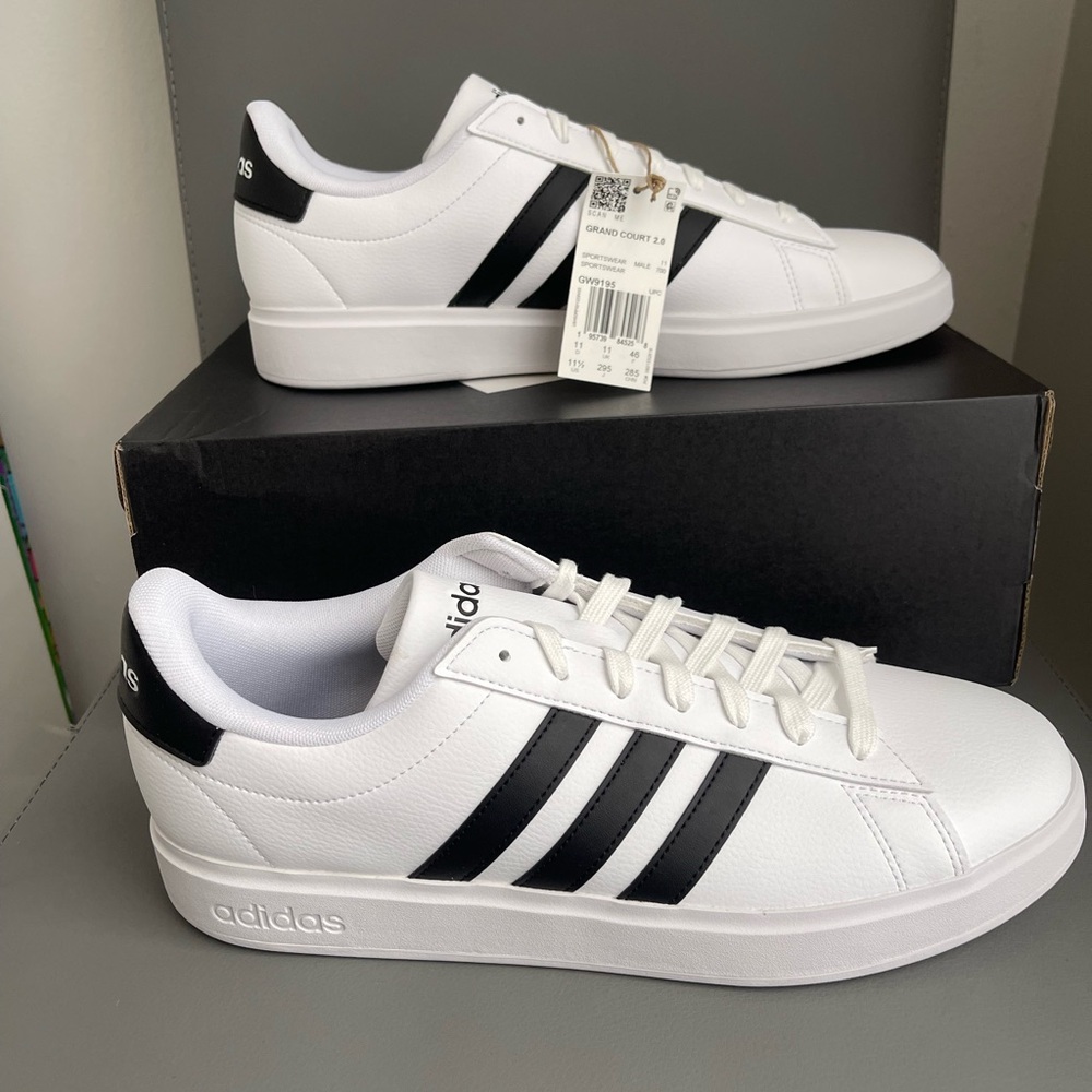 Grand Court 2.0 Shoes - Cloud White / Core Black / Core Black  Men’s Size 11.5